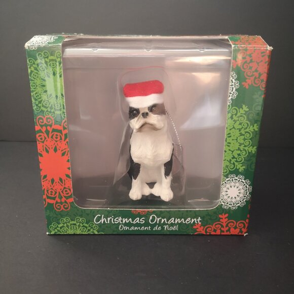 NIB Sandicast Hand Painted & Hand Cast Boston Terrier Christmas Ornament - Picture 1 of 6